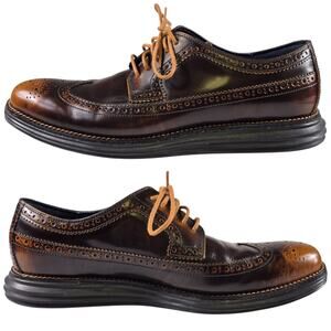 Cole Haan Brown 2 Tone LunarGrand Wingtip Oxford Brogue Lace Up Shoes Men's 11